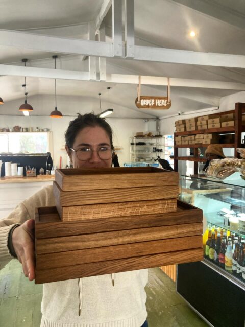 We see you, hiding behind your new stack of custom serving trays @southyeaster.

Don’t stay closed tooo long, our sourdough loving bellies need your grub! 🤤

.
.
While the initial  order of trays for South Yeasters Bakery in Hout Bay was made from olive wood, this batch of trays is from oak board offcuts because at the time of manufacture olive wood was not available in offcuts. And we like to work with spare resources when possible to make new things of beauty.

Custom can be kind too 🌍🥰

#customwoodwork #uniquecoffeetrays #oakwoodlifestyle #restaurantsupplies