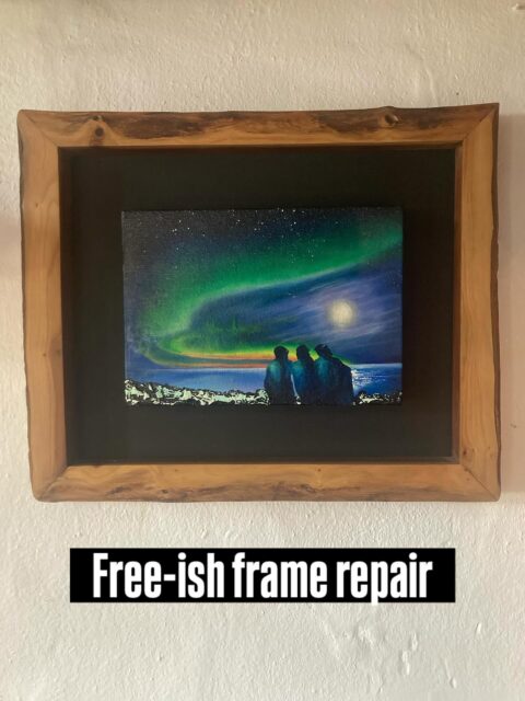 A much loved client had this artwork framed with us many moons ago, but during a recent move one of the corners broke apart. 

So we fixed it. For free. Because that’s what we do for existing clients. 😉👍🏼

But seriously, how beautiful is this raw edge apricot wood? 🤤

#framerepair #apricotwoodframe
